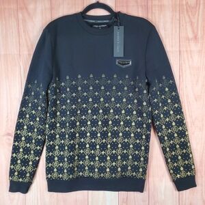 Supply & Demand Royalty Monogram Crew Sweatshirt Mens Small Black Fleece Lined‎